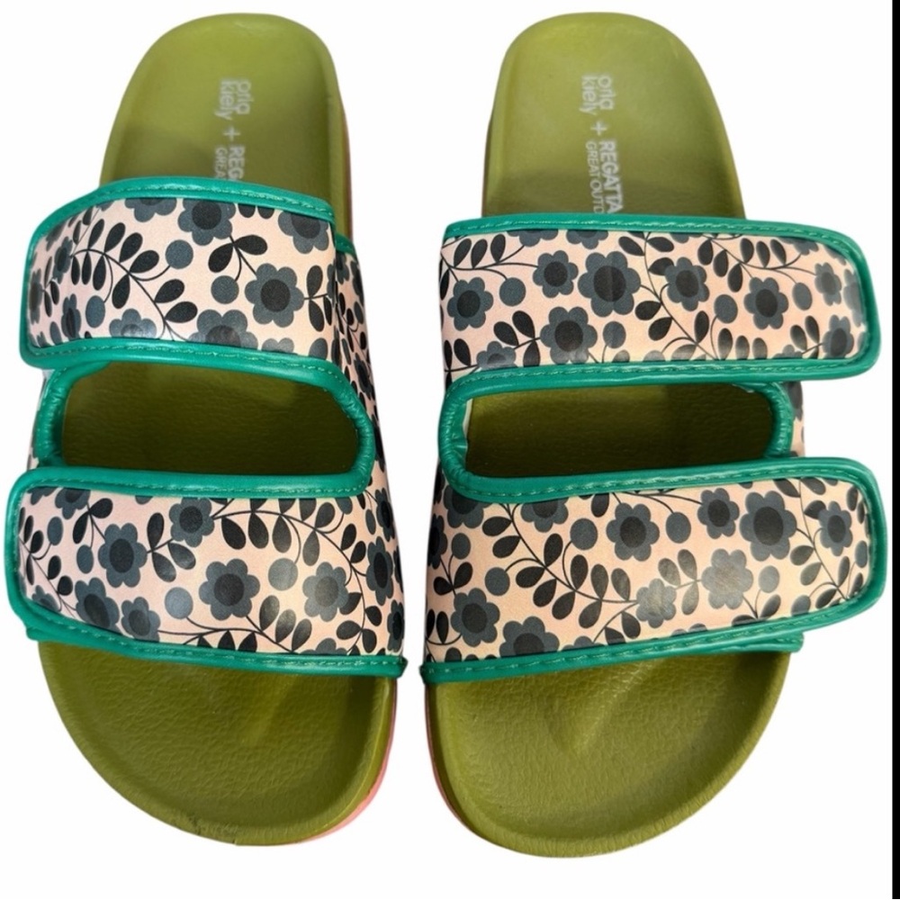 Regatta Orla Kiely Twin Strap Sandals size 8M Floral Green Pink Puffy Shoes